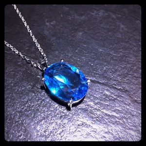 Sea Blue oval crystal, 925 silver